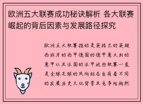 欧洲五大联赛成功秘诀解析 各大联赛崛起的背后因素与发展路径探究
